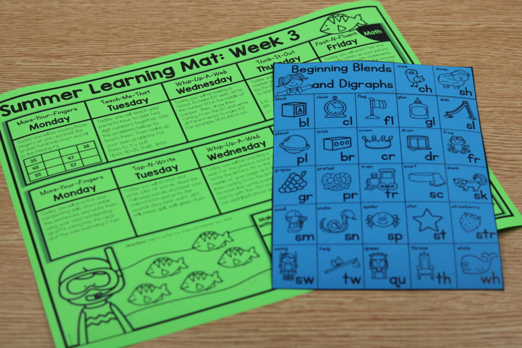 kindergarten summer learning mats